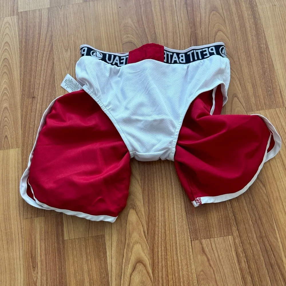 Petit Bateau Red Kids Swim Trunks with White Trim